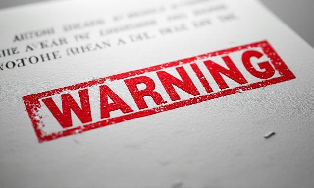A red warning stamp on a generic paper document